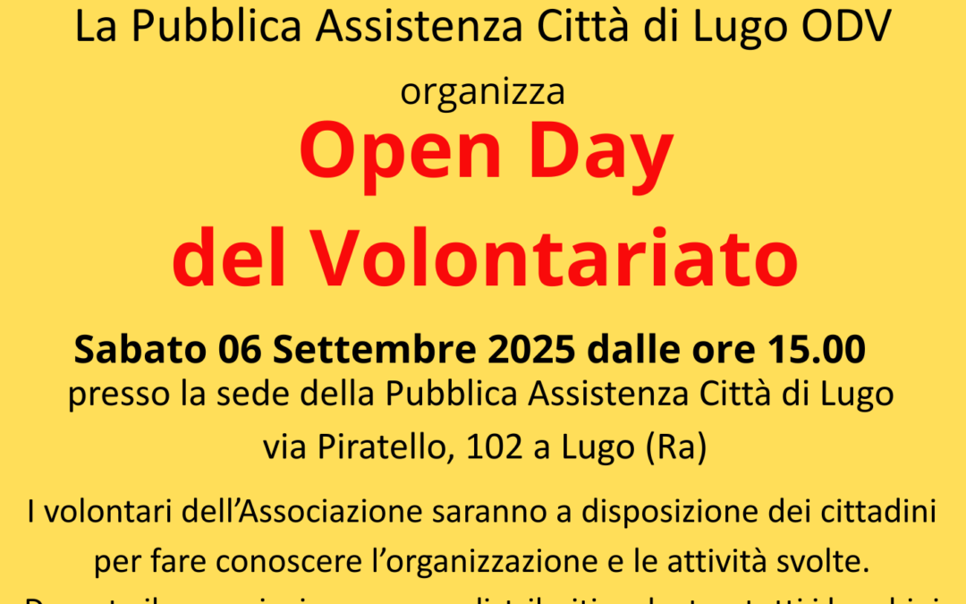 Open day del volontariato – 6 settembre 2025